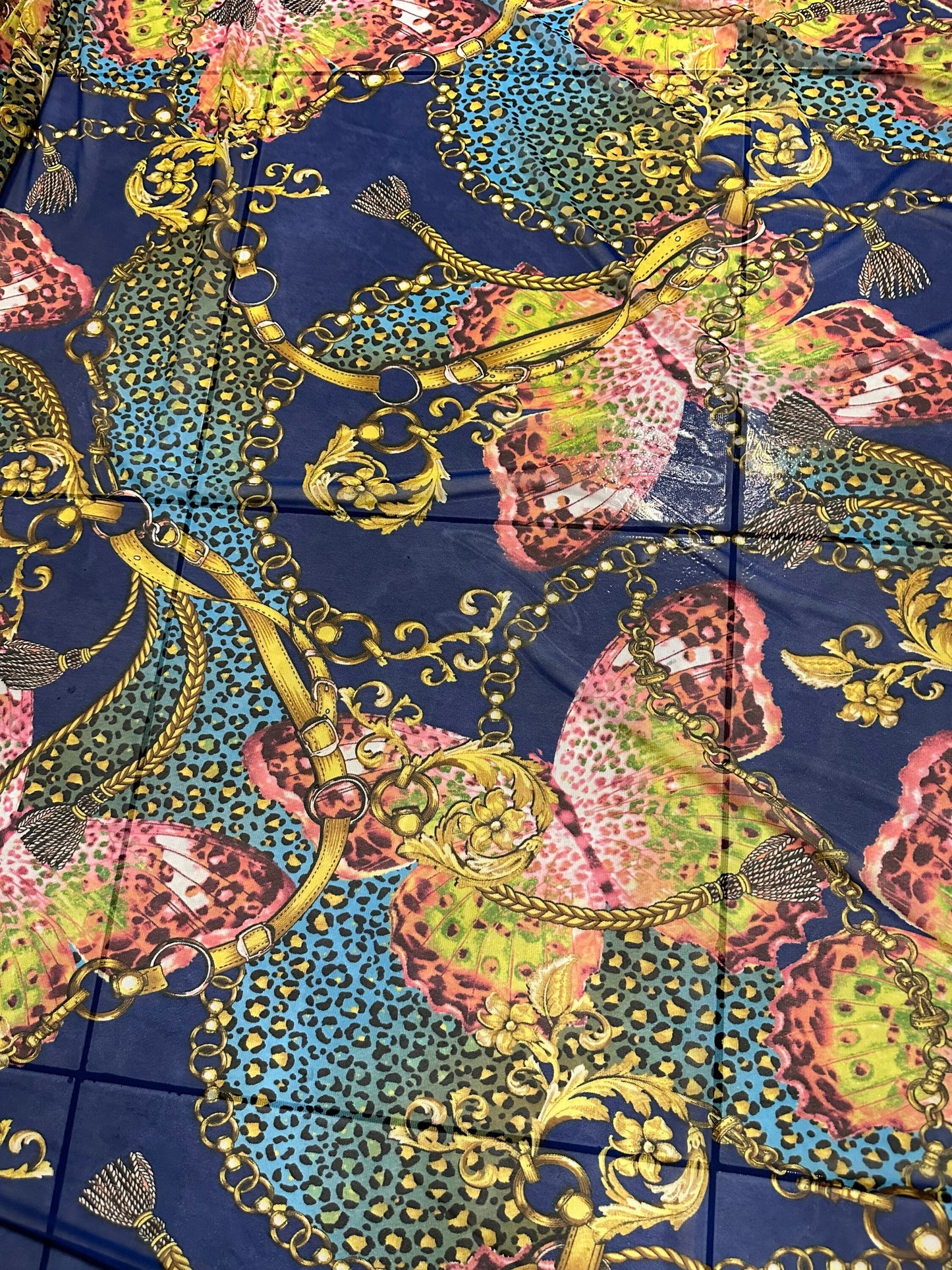 New fashion brand design sapphire/Multi print on great quality of power mesh 4-way stretch 58/60” Sold by the YD. Ships worldwide from Los
