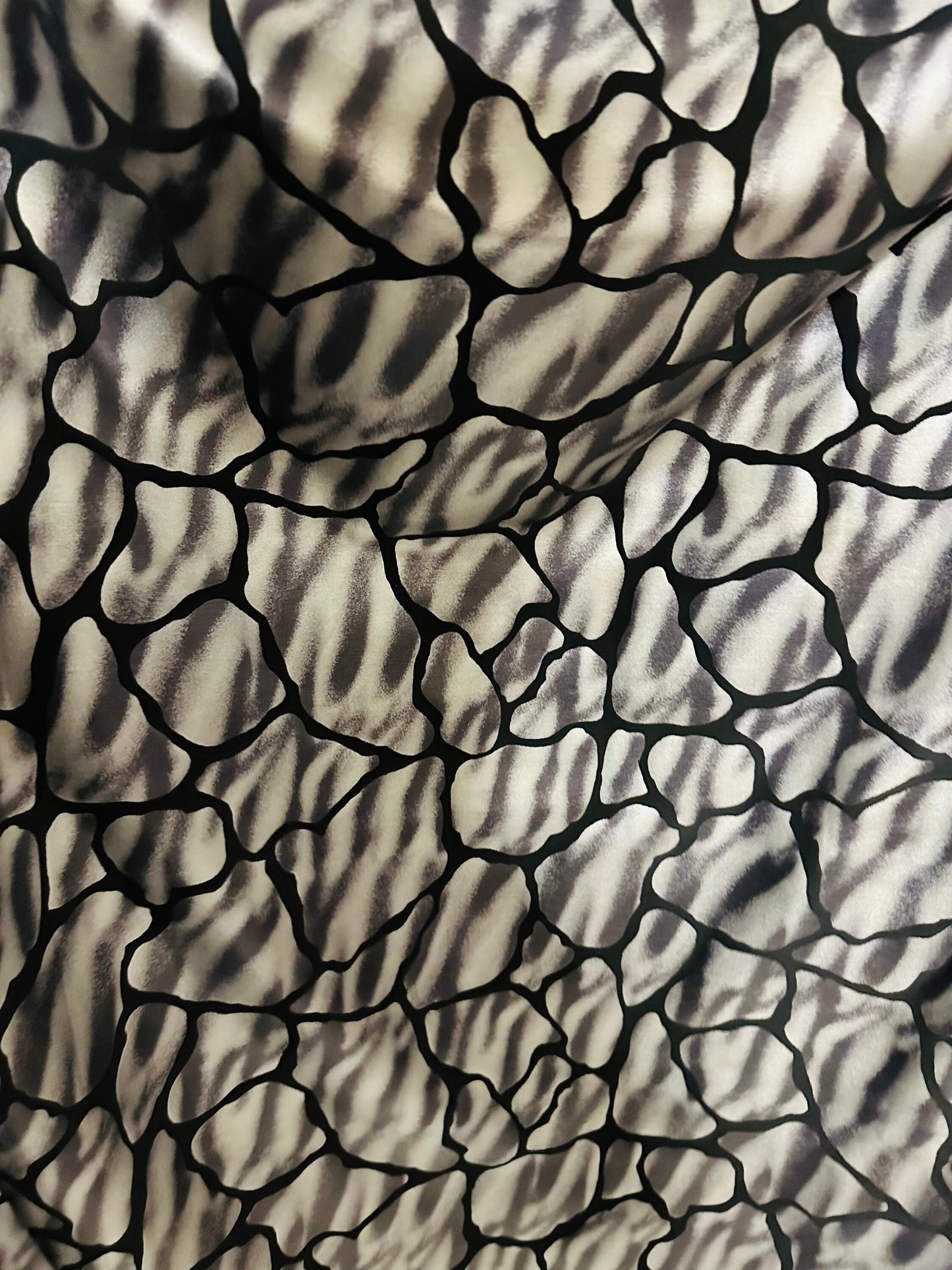 Giraffe abstract design metallic nylon spandex;-way stretch 58/60” Sold by the YD. Ships worldwide from Los Angeles California USA
