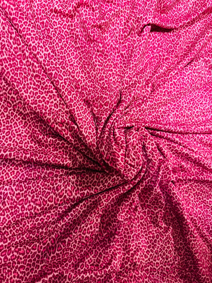 Exotic Cheetah design print on great quality of poly spandex 4-way stretch and poly chiffon non stretch 58/60” Sold by the YD.