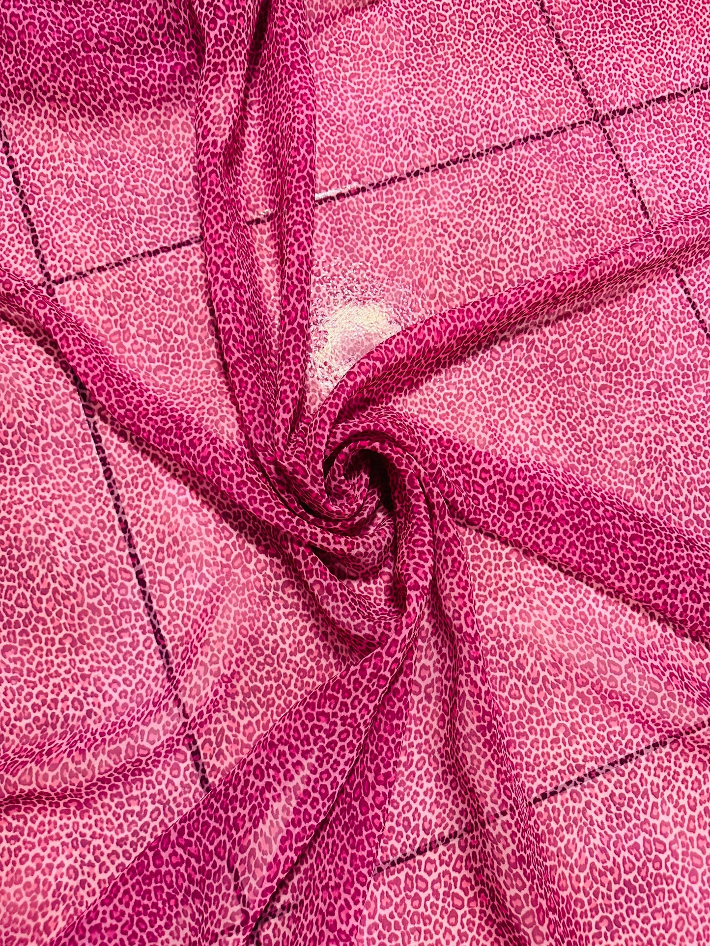 Exotic Cheetah design print on great quality of poly spandex 4-way stretch and poly chiffon non stretch 58/60” Sold by the YD.