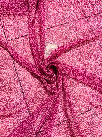 Exotic Cheetah design print on great quality of poly spandex 4-way stretch and poly chiffon non stretch 58/60” Sold by the YD.