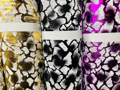 Giraffe design Exotic animal print on stretch velvet with foil 4-way stretch 58/60”