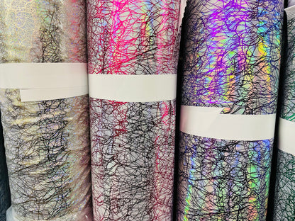 New Modern Pollock abstract design hologram metallic nylon spandex 4-way stretch 58/60” Sold by the YD.