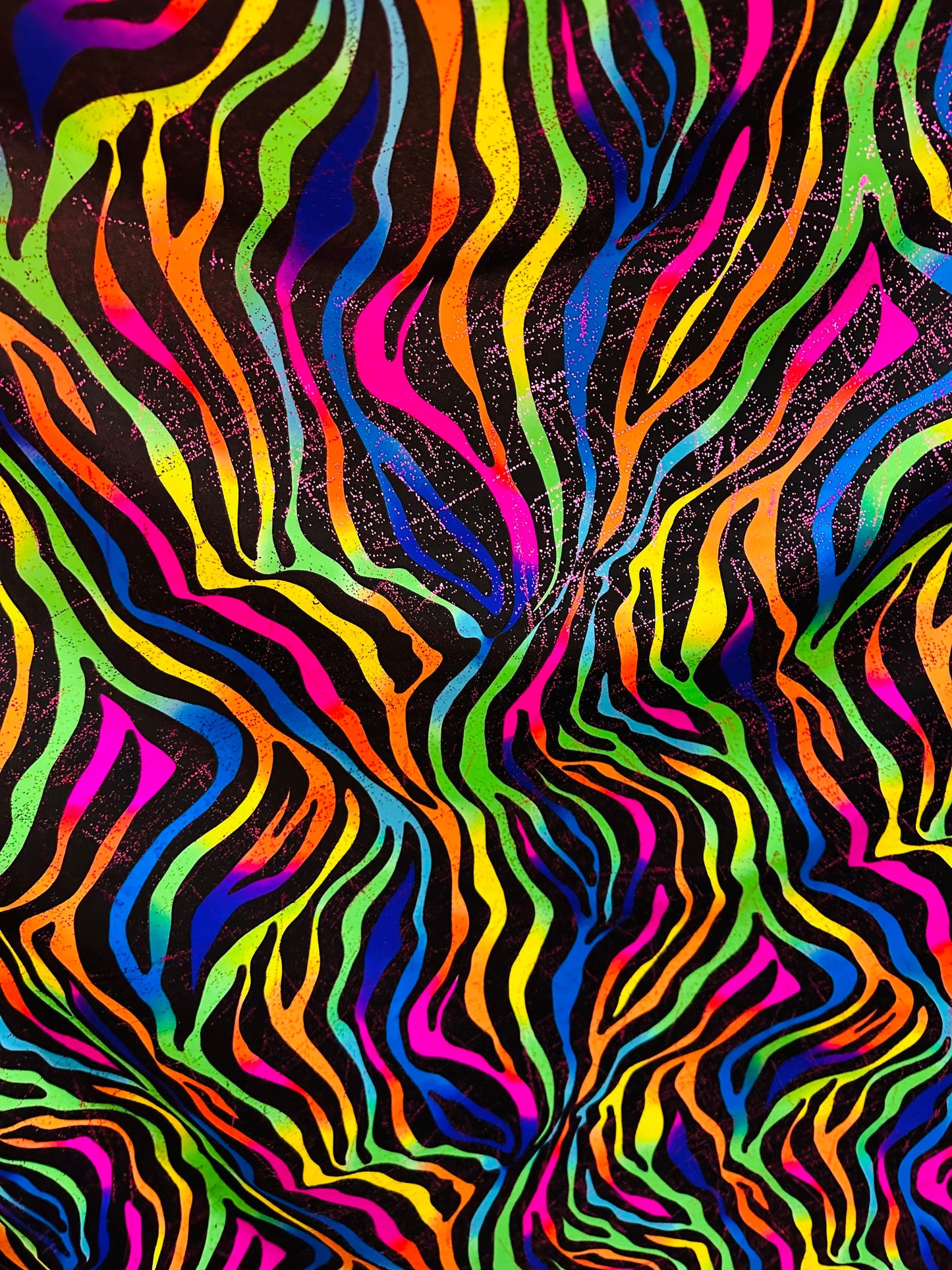 Rainbow zebra design print on nylon spandex with foil and without foil 4way stretch 58/60” Sold by the YD. Ships worldwide from Los Angeles