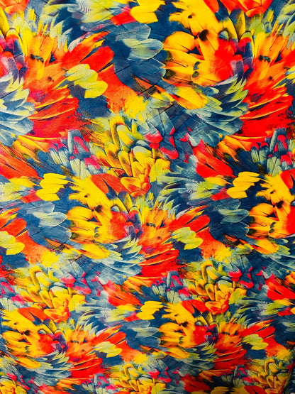 New Feathers abstract design colorful print on best quality of stretch velvet 4-way stretch 58/60” Sold by the YD.
