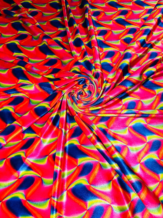New Modern abstract design print on best quality of stretch velvet 4-way stretch 58/60” Sold by the YD. Ships worldwide from L.A