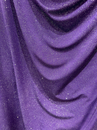 Selena design eggplant/silver poly spandex with glitter 4-way stretch 58/60” Sold by the YD. Ships worldwide from Los Angeles California USA