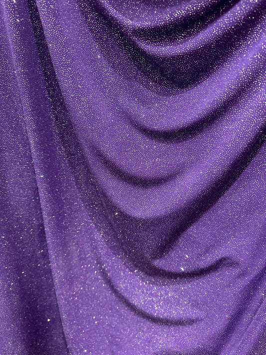 Selena design eggplant/silver poly spandex with glitter 4-way stretch 58/60” Sold by the YD. Ships worldwide from Los Angeles California USA