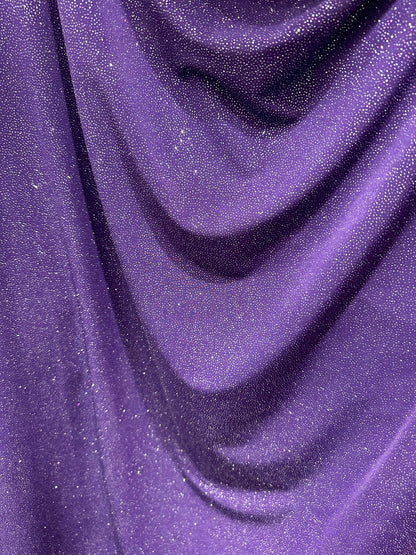 Selena design eggplant/silver poly spandex with glitter 4-way stretch 58/60” Sold by the YD. Ships worldwide from Los Angeles California USA