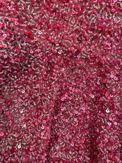 France luxury sequins and beaded lace on stretch silky mesh 2-way stretch high quality fabric for elegant dresses and fashion apparel