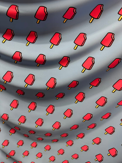 Ice cream design Blue/Pink print on great quality of nylon spandex 4-way stretch 58/60”
