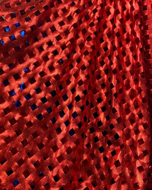 Geometric Lacer cut all over foil nylon spandex 4-way stretch 58/60” Sold by the YD. Ships worldwide from Los Angeles California USA