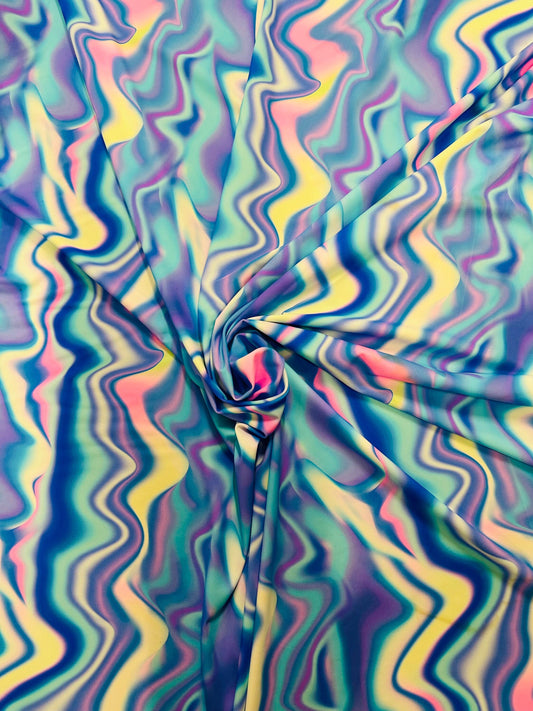 New modern abstract design print on best quality of nylon spandex 4-way stretch 58/60” Sold by the YD.