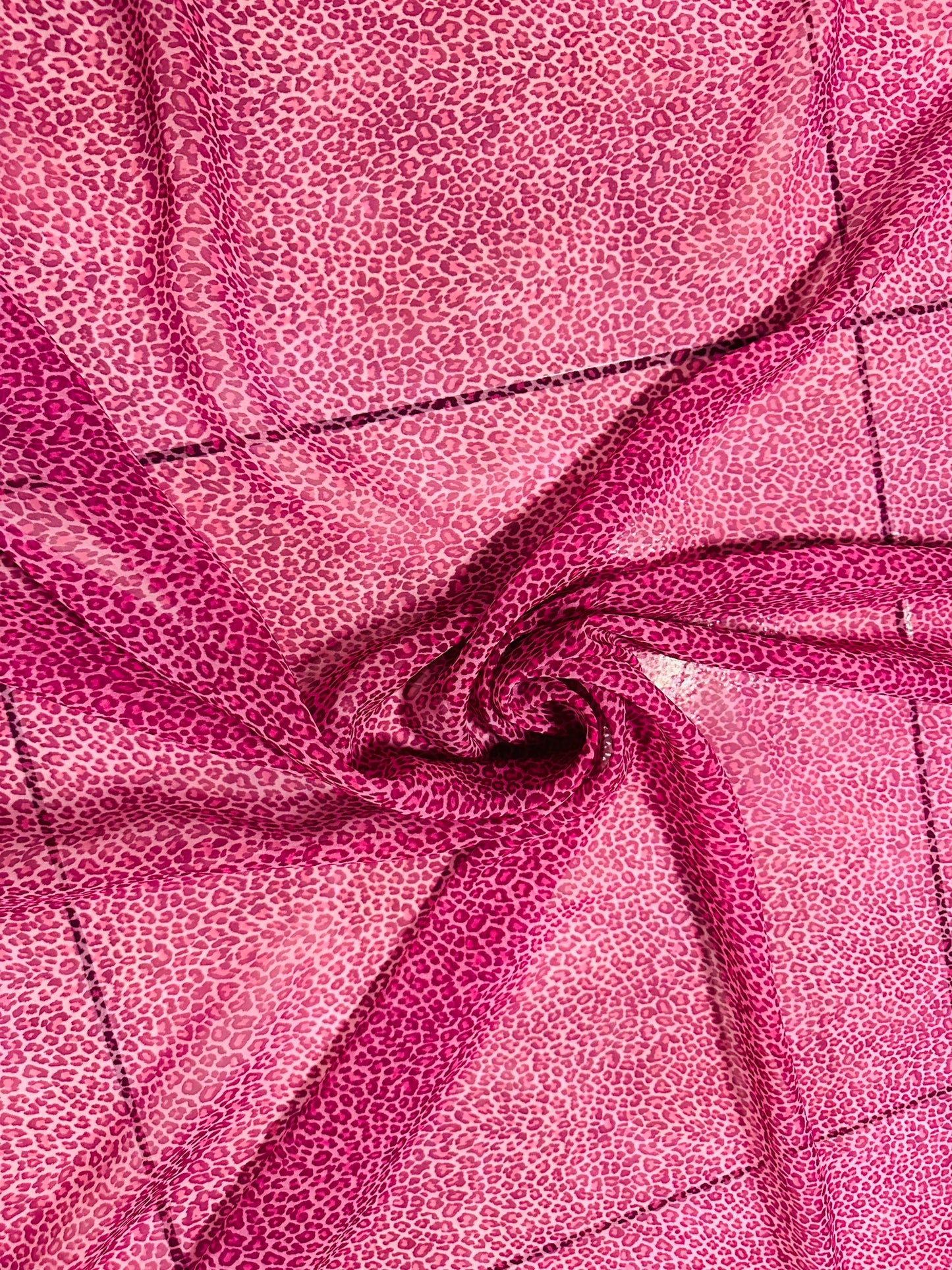Exotic Cheetah design print on great quality of poly spandex 4-way stretch and poly chiffon non stretch 58/60” Sold by the YD.