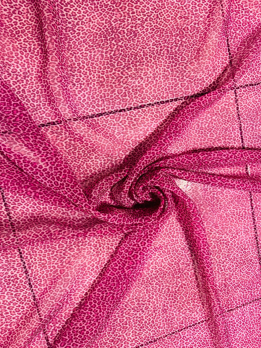 Exotic Cheetah design print on great quality of poly spandex 4-way stretch and poly chiffon non stretch 58/60” Sold by the YD.