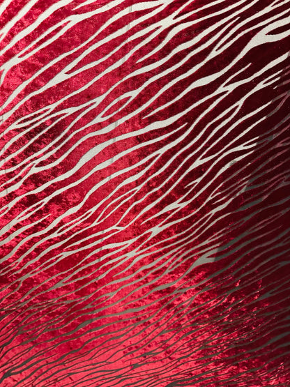 Exotic zebra design Merlot color luxury burnout stretch velvet 2-way stretch 58/60” Sold by the YD.
