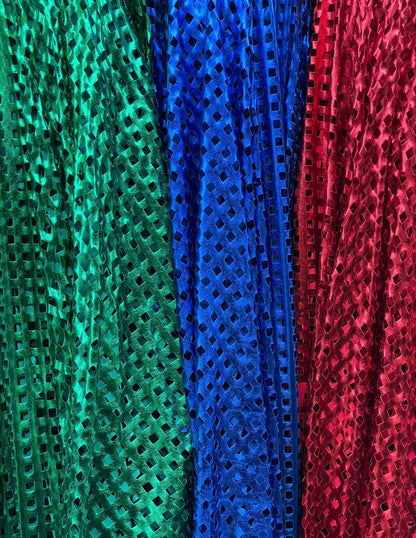 Geometric Lacer cut all over foil nylon spandex 4-way stretch 58/60” Sold by the YD. Ships worldwide from Los Angeles California USA