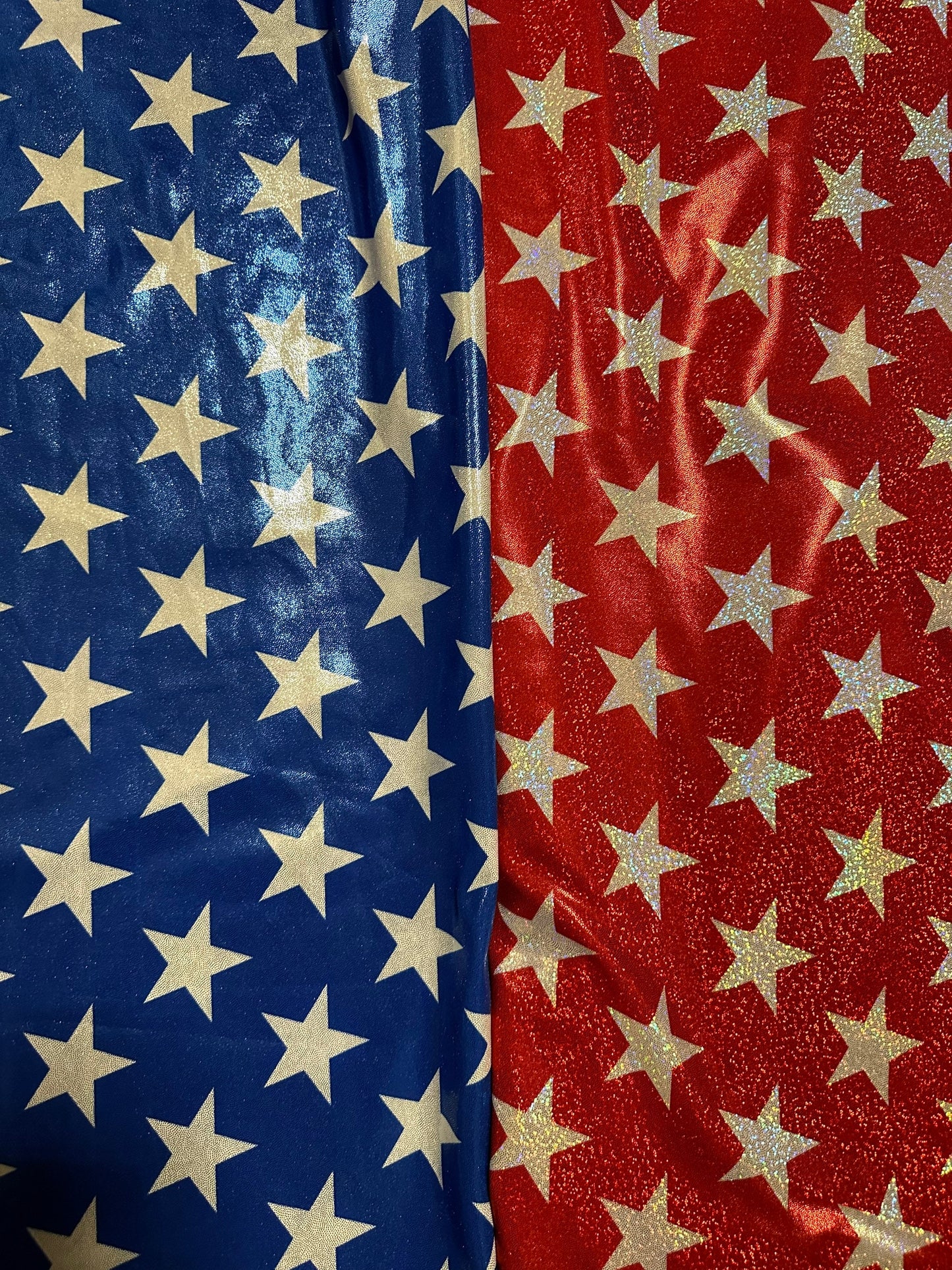 Stars freedom design print on hologram nylon spandex 4-way stretch 58/60” Sold by the YD. High quality fabrics by AlexLAFabrics