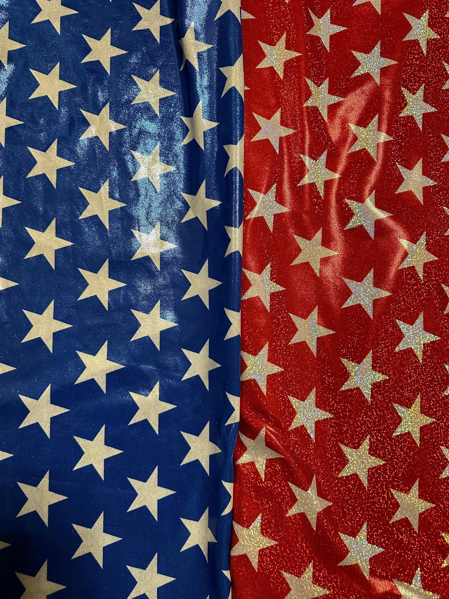 Stars freedom design print on hologram nylon spandex 4-way stretch 58/60” Sold by the YD. High quality fabrics by AlexLAFabrics