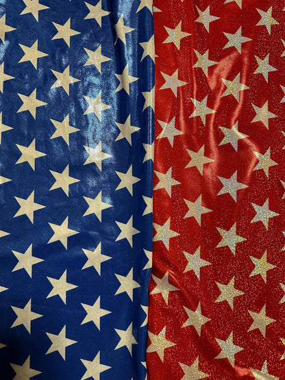 Stars freedom design print on hologram nylon spandex 4-way stretch 58/60” Sold by the YD. High quality fabrics by AlexLAFabrics