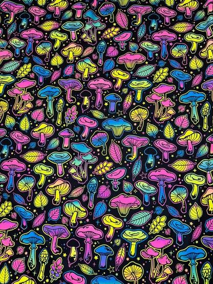 Vivid Mushrooms Luxury Digital design UV glow Neon Rainbow colors it glows under black light print on best quality of nylon spandex 4-way