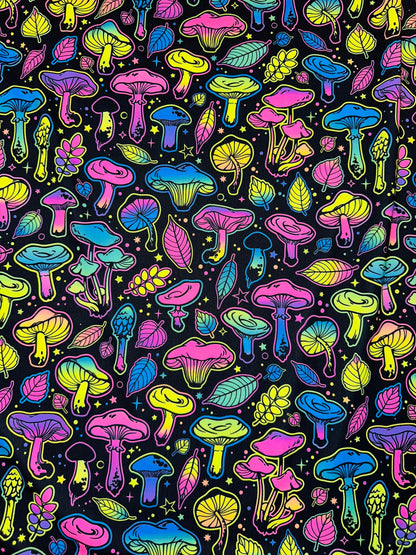 Vivid Mushrooms Luxury Digital design UV glow Neon Rainbow colors it glows under black light print on best quality of nylon spandex 4-way