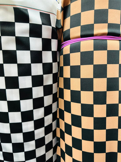 Checkered design 1” print on great quality of nylon spandex 4-way 58/60” Sold by the YD. Ships Worldwide from Los Angeles California USA.