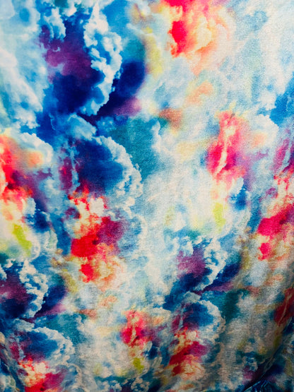 New Celestial clouds design print on great quality of stretch velvet4-way Stretch 58/60” Sold by the YD. Ships worldwide from Los Angeles CA