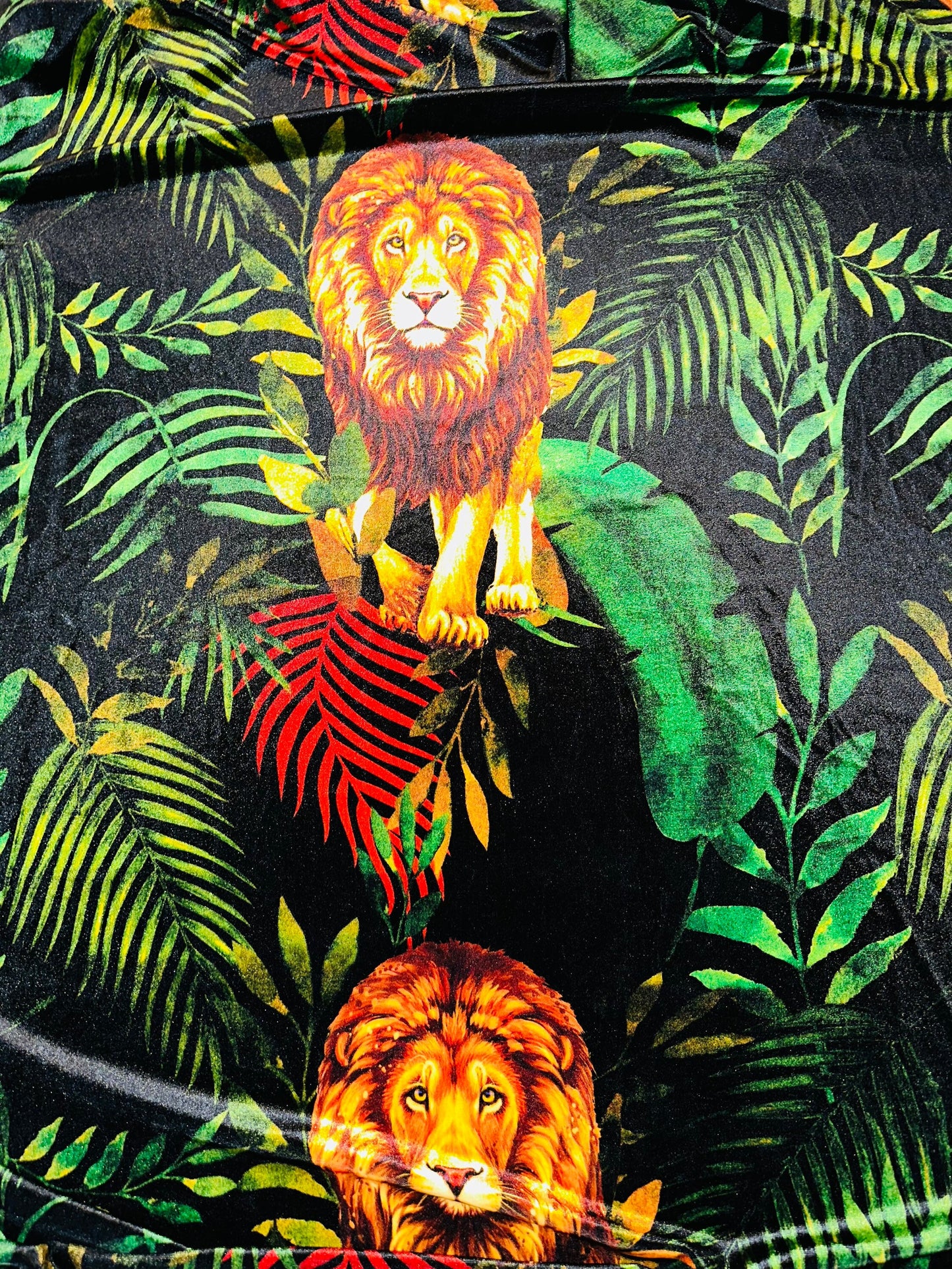 New Exotic Lion King design print on luxury stretch velvet 4-way stretch 58/60” Sold by the YD.