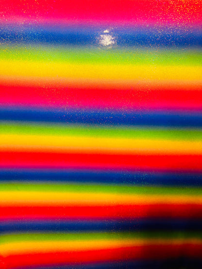 Rainbow design hologram metallic nylon spandex 4-way stretch 58/60” Sold by the YD. Ships worldwide from Los Angeles California USA