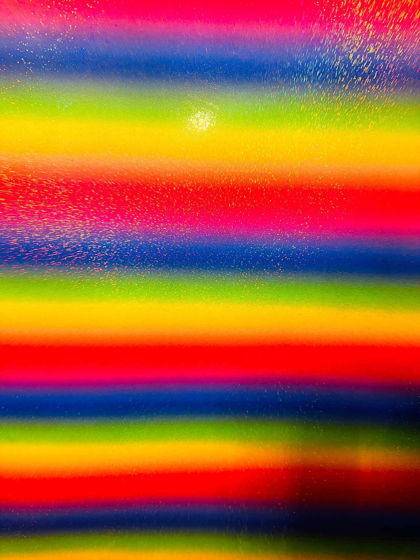 Rainbow design hologram metallic nylon spandex 4-way stretch 58/60” Sold by the YD. Ships worldwide from Los Angeles California USA