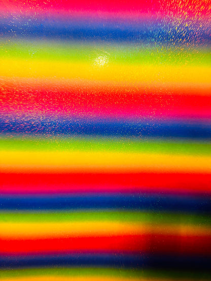Rainbow design hologram metallic nylon spandex 4-way stretch 58/60” Sold by the YD. Ships worldwide from Los Angeles California USA