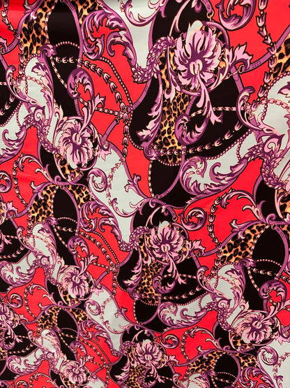 New Brand fashion design Lavender/Red print on great quality of nylon spandex 4-way stretch 58/59” Sold by the YD. Ships Worldwide From LA