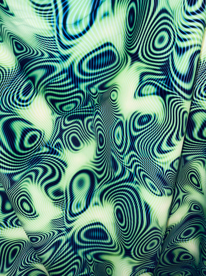 New psychedelic abstract design Nylon spandex fabric 4way Stretch. Fabric sold by the yard 58/60” ships worldwide from Los Angeles CA