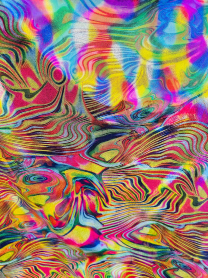 New Modern abstract Lava design hologram metallic nylon spandex 4-way stretch 58/60” Sold by the YD. Ships worldwide from Los Angeles
