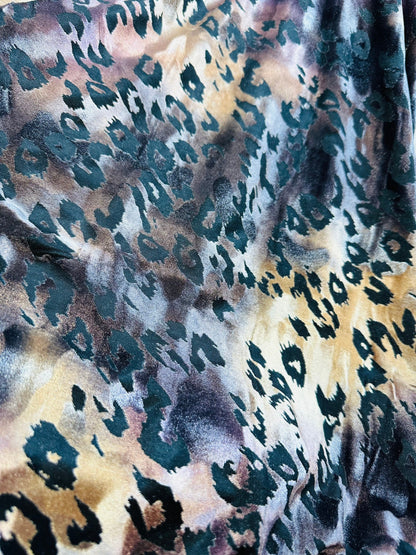 Leopard design in luxury burnout stretch velvet 4-way stretch 58/60” Sold by the YD.