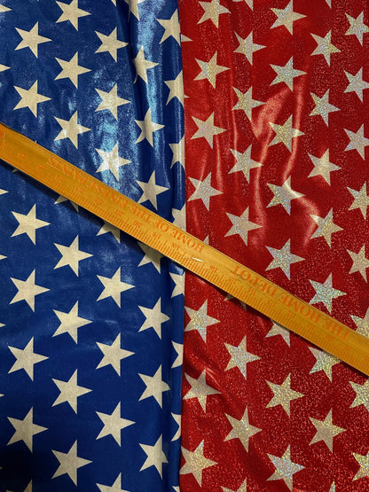 Stars freedom design print on hologram nylon spandex 4-way stretch 58/60” Sold by the YD. High quality fabrics by AlexLAFabrics