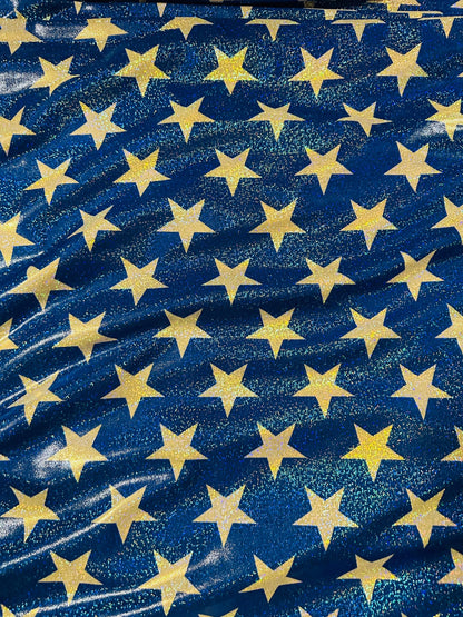 Stars freedom design hologram metallic nylon spandex 4-way stretch 58/60” Sold by the YD. Ships worldwide from Los Angeles California USA