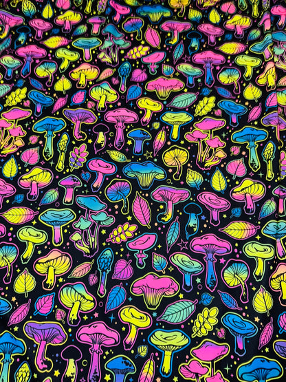 Vivid Mushrooms Luxury Digital design UV glow Neon Rainbow colors it glows under black light print on best quality of nylon spandex 4-way