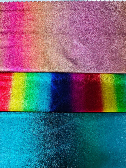 Ombre design all over foil nylon spandex 4-way stretch 58/60” Sold by the YD. Ships worldwide from Los Angeles California USA