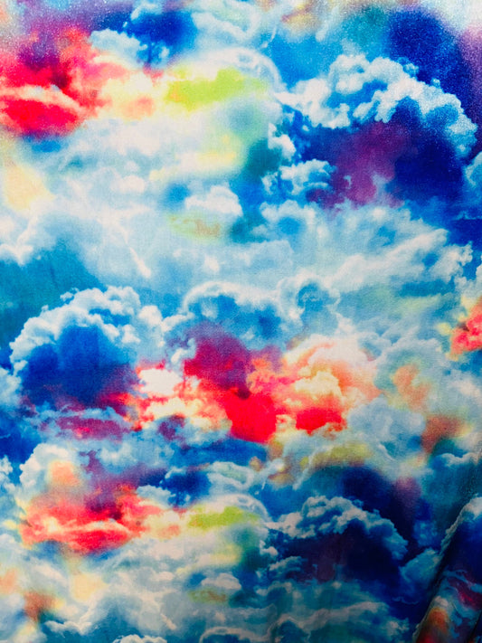 New Celestial clouds design print on great quality of stretch velvet4-way Stretch 58/60” Sold by the YD. Ships worldwide from Los Angeles CA