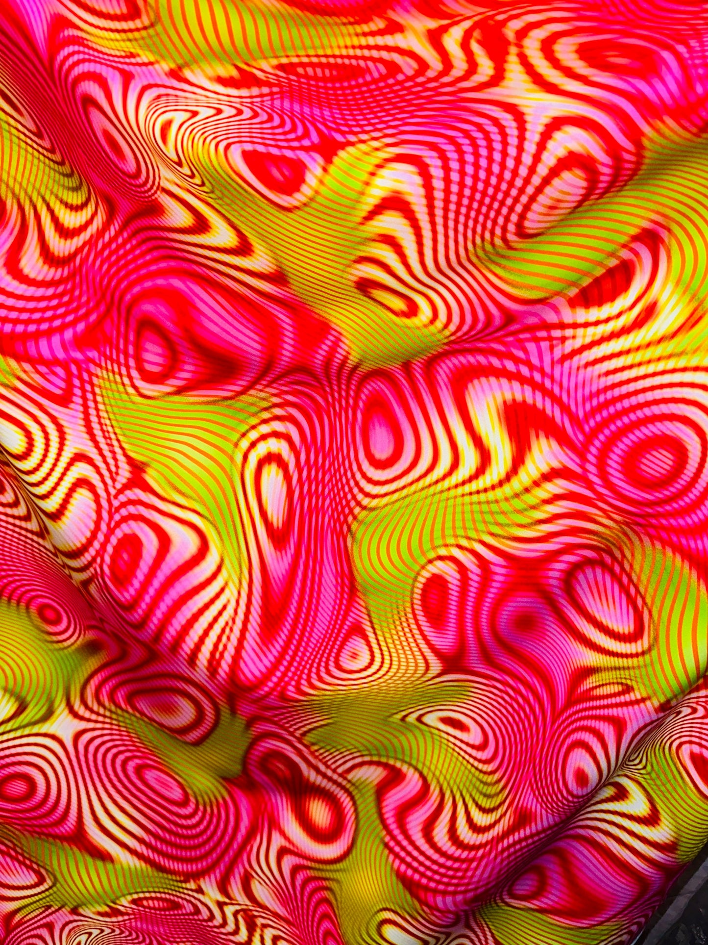New psychedelic abstract design Nylon spandex fabric 4way Stretch. Fabric sold by the yard 58/60” ships worldwide from Los Angeles CA