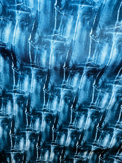Deluxe Jeans Patch design print on nylon jumbo spandex 4-way stretch 58/60” Sold by the YD.