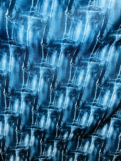 Deluxe Jeans Patch design print on nylon jumbo spandex 4-way stretch 58/60” Sold by the YD.