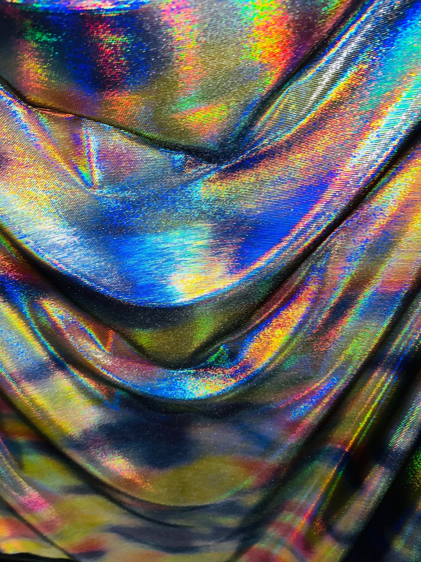 Chameleon Exotic design rainbow iridescent metallic stretch velvet 4-way stretch 58/60” Sold by the YD.