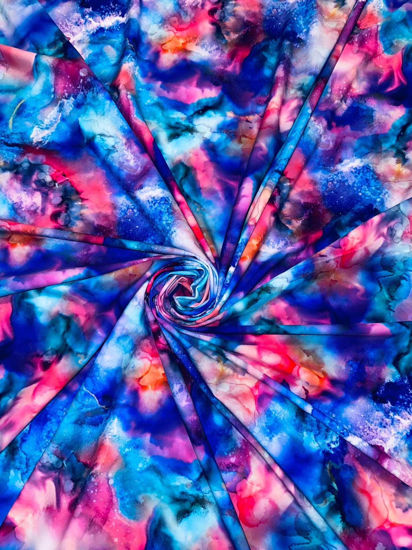 New Abstract Tye Dye design Colorful print on best quality of nylon spandex 4-way stretch 58/60” Sold by the YD.