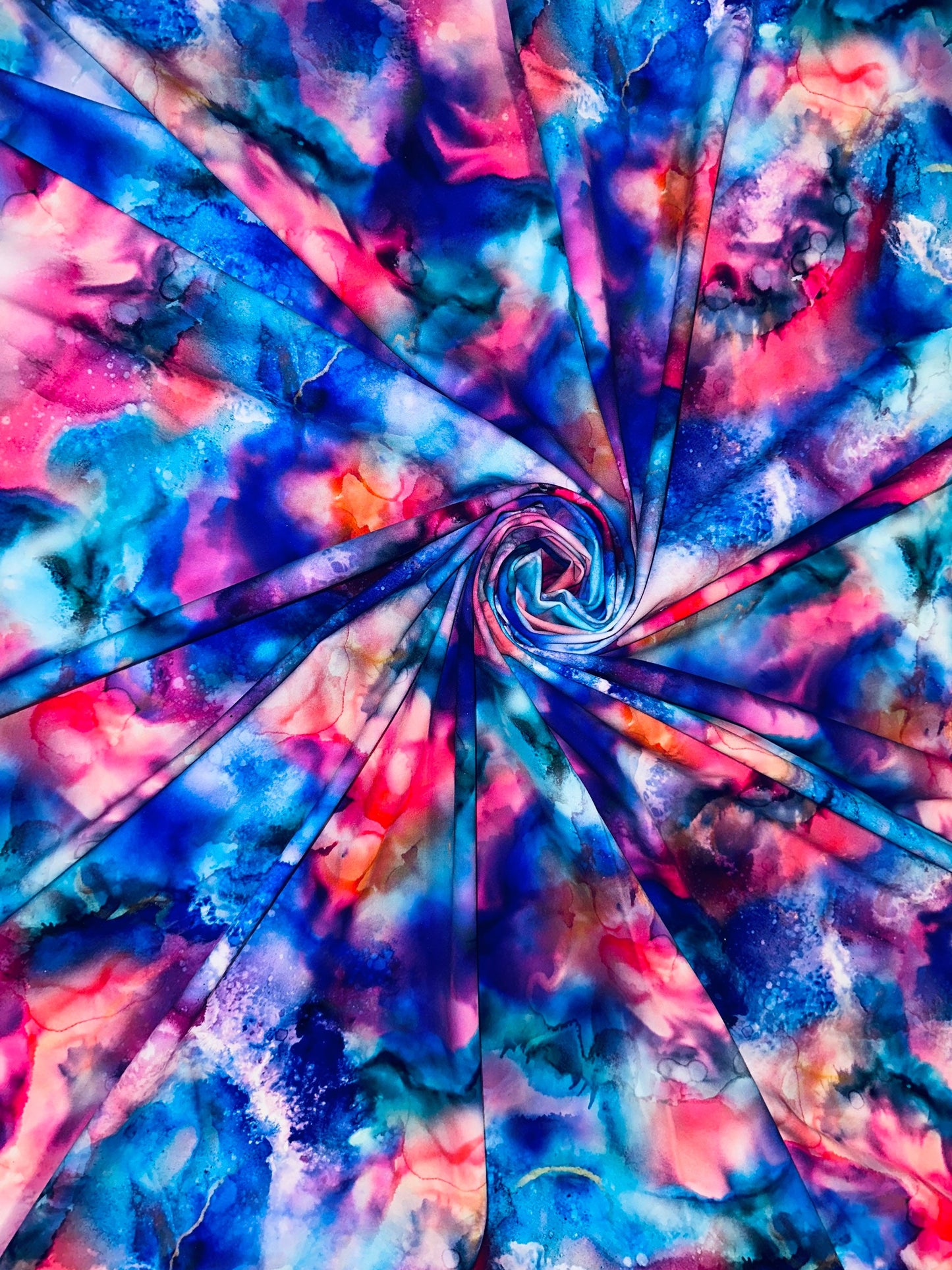 New Abstract Tye Dye design Colorful print on best quality of nylon spandex 4-way stretch 58/60” Sold by the YD.