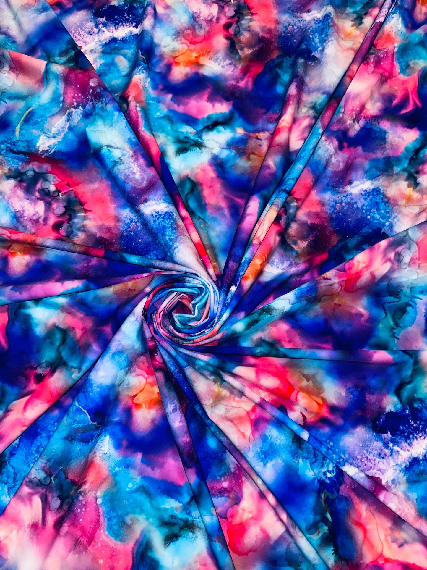 New Abstract Tye Dye design Colorful print on best quality of nylon spandex 4-way stretch 58/60” Sold by the YD.