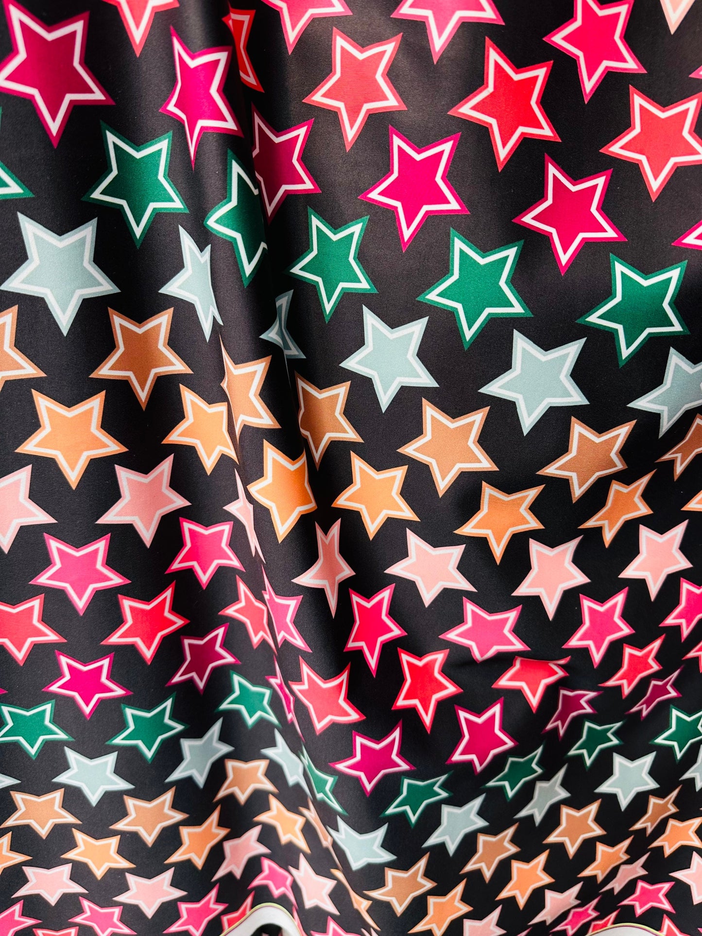 New Stars freedom design black/multicolor print on great quality of nylon spandex 4-way stretch 58/60” Sold by the YD