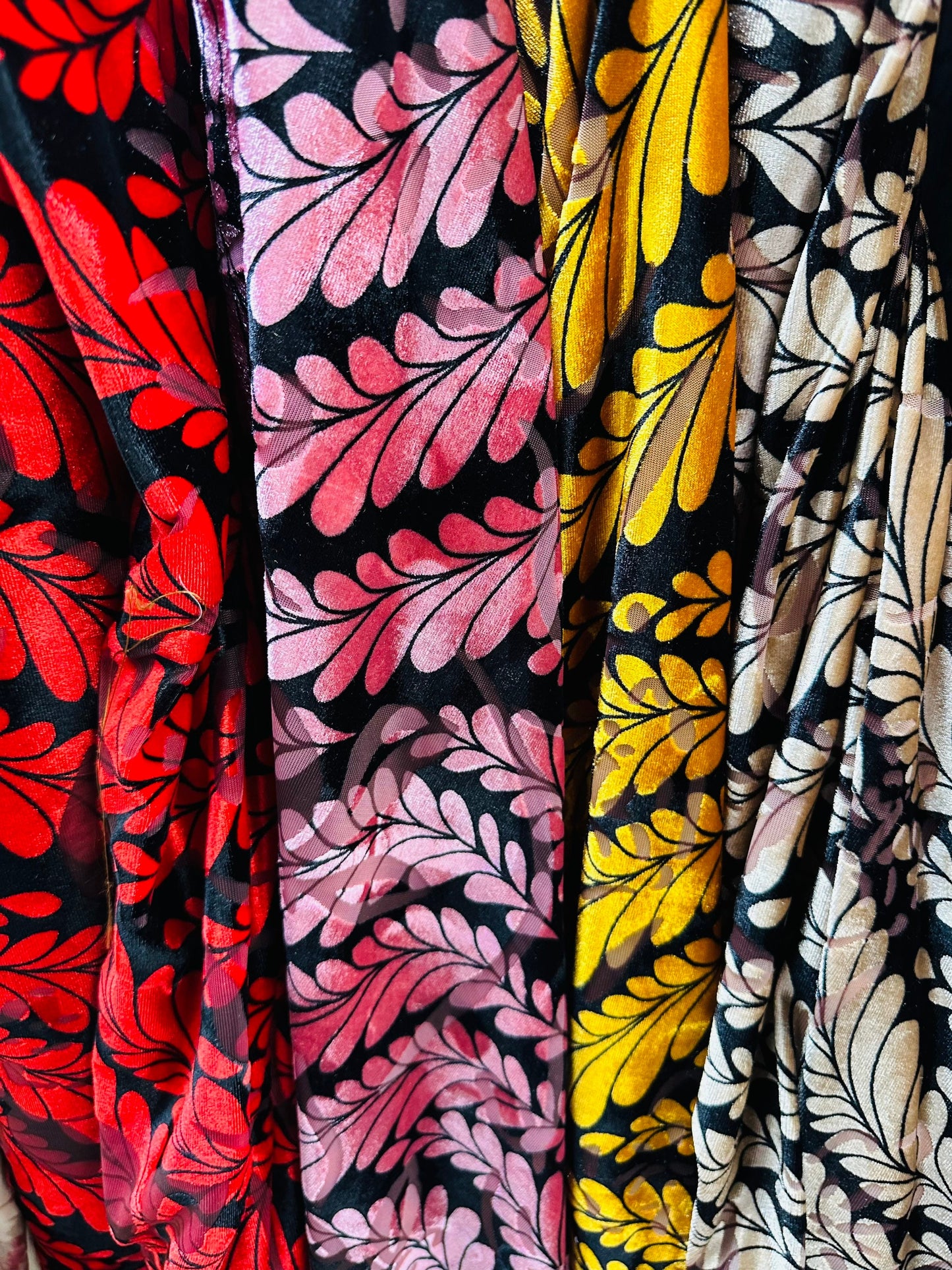 New Luxury Italian Burnout stretch velvet leaves abstract design silky high quality 4-way stretch 54/55” Sold by the YD. Ships worldwide